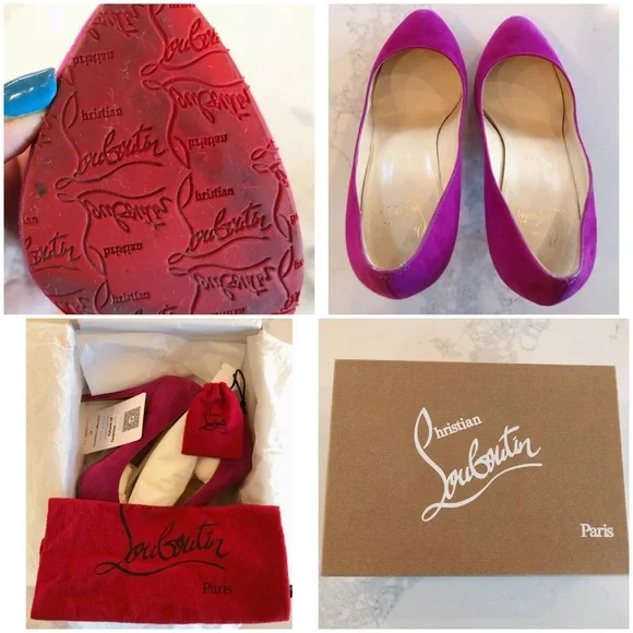 CHRISTIAN LOUBOUTIN Fuchsia Pink Purple SUEDE RON RON 100 Veau Velours PUMPS 36 - Picture 15 of 17